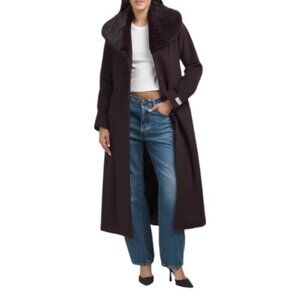 ANNE KLEIN Merlo Wool Blend Missy Maxi Coat With Removable Faux Fur Shawl Collar